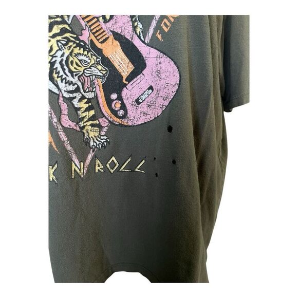 Zutter Army Green Long Live Rock N Roll Forever Rebel Tiger Tshirt L - Picture 3 of 5
